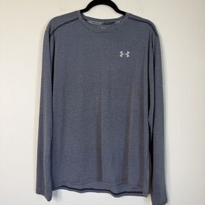 Under Armour Run Heatgear Fitted XL Grey Stripe Crew Long Sleeve Athletic Shirt